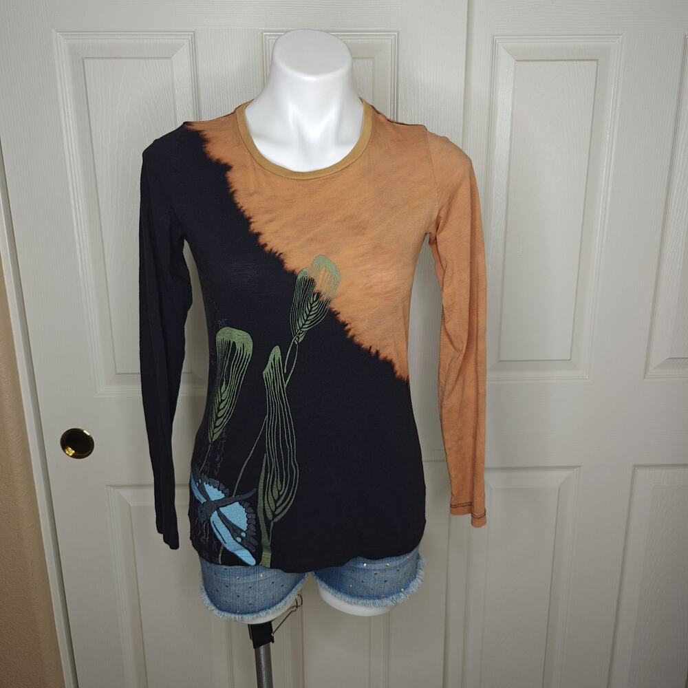 Citron 3.33 split tie-dye color block long sleeve tee sz S